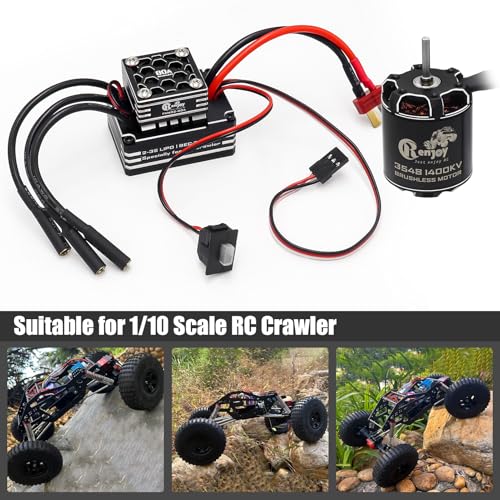 3548 1400KV Brushless Outrunner Motor with AM32 80A Brushless ESC Electric Speed Controller for 1/10 Remote Control Crawler Upgrade - size: 1400KV, w/o Programming Card