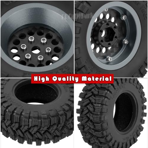 RC 1.2" Carbon Fiber Beadlock Wheels and Tires for 1/18 TRX4M,1/24 SCX24 RC Crawler Car,4PCS Carbon Fiber 1.2 Wheels Rims & Rubber Tires - E - style: 1.2 Tires - (E)