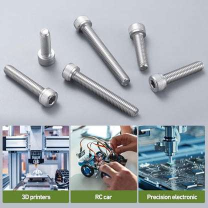 750PCS M3 Screws Assortment Kit, 304 Stainless Steel 18-8 Hex Socket Head Cap Screws Bolts Nuts and Washers Set, M3 x 6/8/10/12/16/20/25/30mm, for 3D Printer - size: SS M3 750PCS Socket Cap