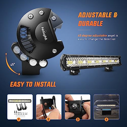 Nilight 20 Inch 420W Triple Row Flood Spot Combo 42000LM Light Bar Driving Boat Led Off Road Lights with Front License Plate Frame Bracket and Switch Wiring Harness Kit - color: 20Inch Lights + Wiring Harness +Bracket
