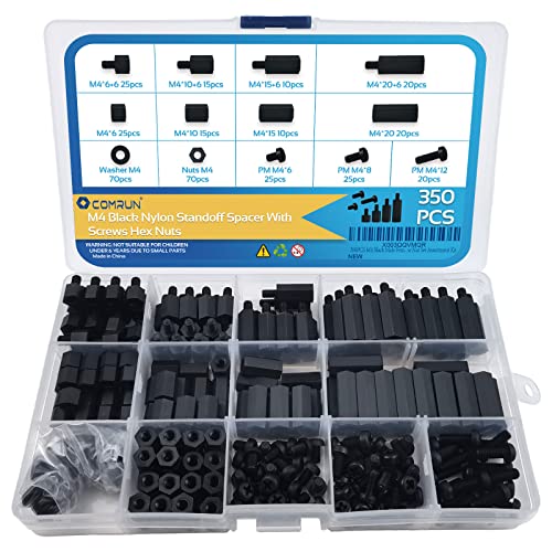 350PCS M4 Black Male Female Nylon Hex Spacer Standoff Screw Nut Set Assortment Kit (Black) for PCB Motherboard Circuit Board - size: 350Pcs M4