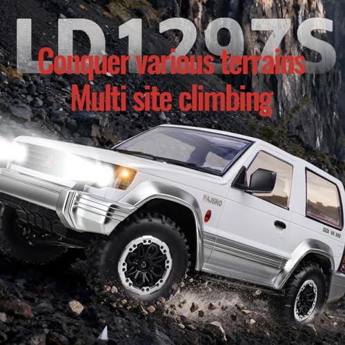 LDRC 1/14 RTR Remote Control Crawler LD1297S 4x4 RC Off Road Car 2Speed Gearbox Metal Gears 380 Brushed Motor 2.4G RC 17G Steering Servo for Adult Hobby (White)