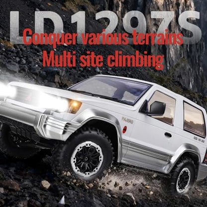 LDRC 1/14 RTR Remote Control Crawler LD1297S 4x4 RC Off Road Car 2Speed Gearbox Metal Gears 380 Brushed Motor 2.4G RC 17G Steering Servo for Adult Hobby (White)