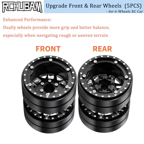 RCHUBAM 1.9" Dually Beadlock Wheel Rims for SCX10 TRX-4 TRX6 G63 6-Wheel | 5PC Aluminum Wheel Hubs,1/10 RC Hauler Crawler Truck Car Upgrade Part - style: 5PCS