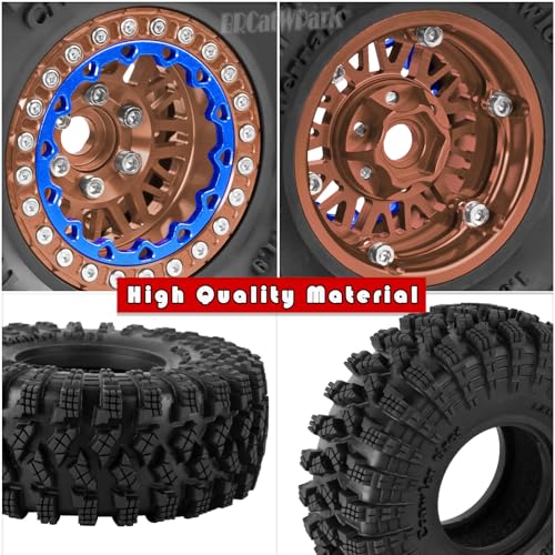 RC 1.9 Wheel Tires for 1/10 TRX4 TRX6 SCX10 SCX10 II 90046 SCX10 III AXI03007 SCX10 Pro Gen7/8 D90 VS4-10 MST CFX RC Crawler Car,12mm Hex Wheels Rims and Rubber Tires w/Sponge,Brown - color: Brown - (1.9 Beadlock Wheel)
