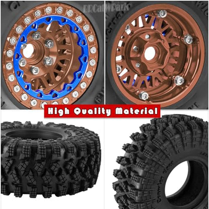 RC 1.9 Wheel Tires for 1/10 TRX4 TRX6 SCX10 SCX10 II 90046 SCX10 III AXI03007 SCX10 Pro Gen7/8 D90 VS4-10 MST CFX RC Crawler Car,12mm Hex Wheels Rims and Rubber Tires w/Sponge,Brown - color: Brown - (1.9 Beadlock Wheel)
