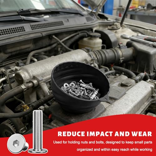 Magnetic Nut Cup, 6 Inch Cup Diameter Curved Magnetic Screws Bowl Holds Up to 5 Pounds, Multi-Use Parts Tray Nuts Bolts Organizer Attaches to Metal Surfaces, Car Accessories (Black) - color: Black