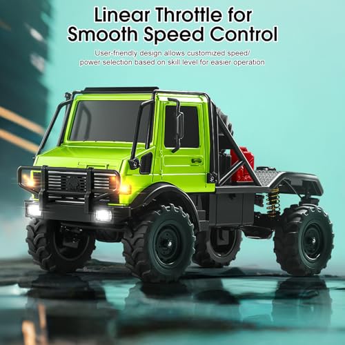 MN333 Semi-Truck RC Crawler, 1:18 Unimog U4000 4WD RC Rock Crawler Alloy Body, Portal Axles, 2-Speed Transmission, Full LED Lights, RTR Off-Road Crawler for Hobbyists