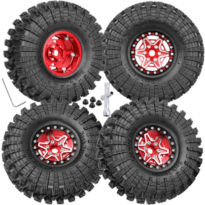 1.9 Wheels and Tires for 1/10 TRX4 TRX6 SCX10 SCX10 II 90046 SCX10 III AXI03007 SCX10 Pro Gen7/8 D90 VS4-10 MST CFX RC Crawler Car,Aluminium RC 1.9 Beadlock Wheels and Rubber Tires,Red - color: Red - (4pcs Wheels and Tires)