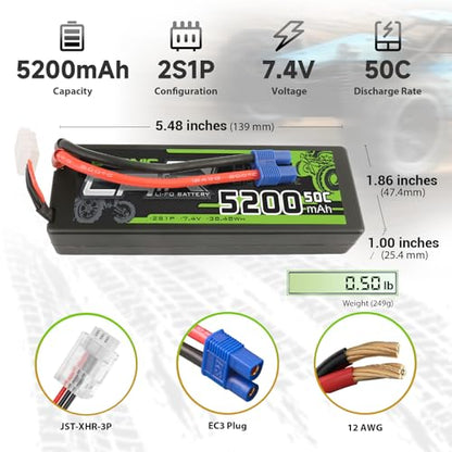 OVONIC Lipo Battery 5200mAh 50C 7.4V 2S RC Battery with EC3 Connector for RC Plane DJI Quadcopter RC Airplane RC Helicopter RC Car Truck Boat 2pcs(with Lipo Voltage Checker)