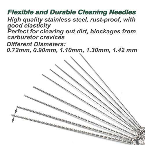 Carburetor Carbon Dirt Jet Remove Cleaner Tool Kit 10 Cleaning Needles with 5 Brushes for Car, Outboard Motor, ATV, Motorcycle Carb Jets