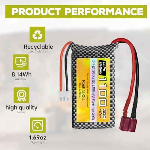 7.4V 1100mAh 2S Lipo Battery with T Plug and USB Charging Cable Suitable for Haiboxing 18858 18859 18859A 16890A XLH Q903 Q903 HM163 RC Car RC Ship RC Drone