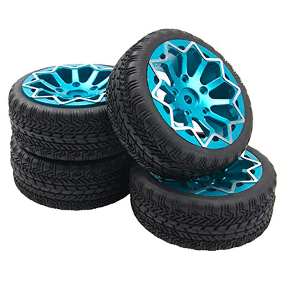 ShareGoo Metal Wheel Rims with Rubber Tire RC 12mm Hex Compatible with HSP Tamiya Kyosho RedCat Sakura WLtoys 1/10 RC On-Road Racing Touring Car (Blue) - color: Blue