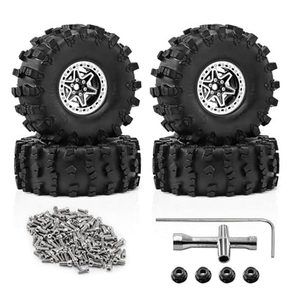 2.2" Beadlock Wheels and Tires 150mm (5.91in) for SCX10 RBX10 Wraith TRX4 1/10 RC Crawler Upgrade Parts (Black, 4pcs) - color: Black 2