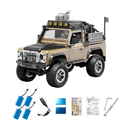 1/12 Scale Full Proportional RC Rock Crawler, KF90 2.4GHz 4WD Off Road Truck, Adjustable LED Light Climbing Vehicle Monster Truck RTR for Adults - Yellow/4 Batteries - color: Yellow, size: 4 Batteries