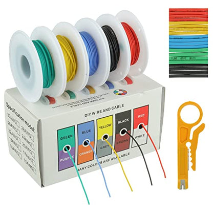 BOJACK 28 AWG Flexible Silicone Wire Electric Wire Hook up Wire Kit 300V Cables with Plus 20 φ2mm Heat Shrink Tubings and a Mini Wire Stripper(5 Colors 32.81Ft Each Color, 28AWG) - size: 28 AWG Silikondraht
