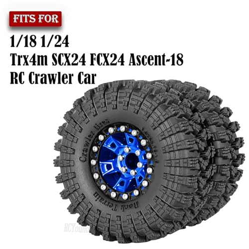 RC 1.3" Beadlock Tires Wheels for 1/18 1/24 Trx4m SCX24 FCX24 Ascent-18 RC Crawler Car,4pcs 1.3 Inch Wheel Rim Soft Rubber Tires,Navy Blue - color: Navy Blue-(1.3" Beadlock Tires）