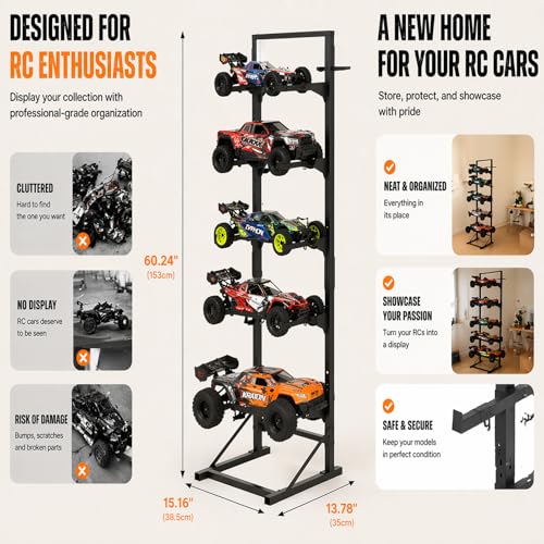 Upgraded RC Car Display Stand Compatible with TRX4, TRX4M, SCX10, FCX18 and Ascent-18, SCX24 RC Crawler Trucks, Adjustable Multilayer Storage Rack Shel for 1/8 1/10 1/12 1/18 1/24 Scale Model Cars