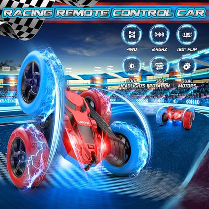 cosone RC Stunt Car for Kids, Blue&Red, Rechargeable, 2.4Ghz | 360° Rotating, 6-10 Years Old, Remote Control, Birthday Gift - color: Red&blue