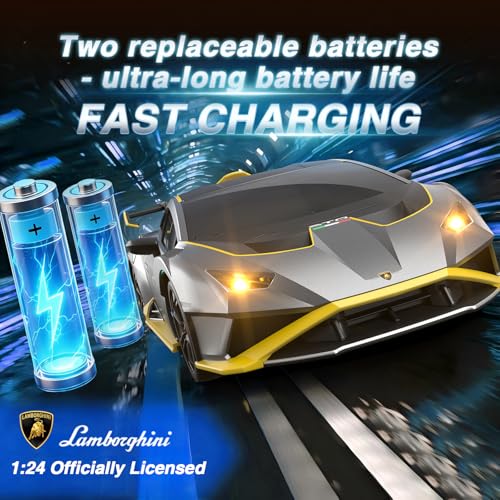 Axirata Lamborghini Remote Control Car 1:24 Scale Lambo Toy Car（Gray） | Officially Licensed Lamborghini Toy Car 25KM/H Fast RC Drift Car with LED Light 2.4GHz RC Car for Boys Girls Birthday Gifts