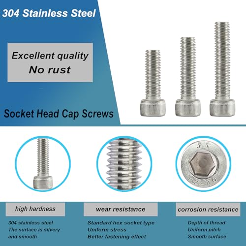 M6 x 8mm 12mm 16mm 20mm 25mm Socket Head Cap Screws Bolts, Stainless Steel 304, Metric Allen Hex Drive, Bright Finish, Fully Threaded, Assortment Kit 50PCS - size: Socket M6x8-25 mm