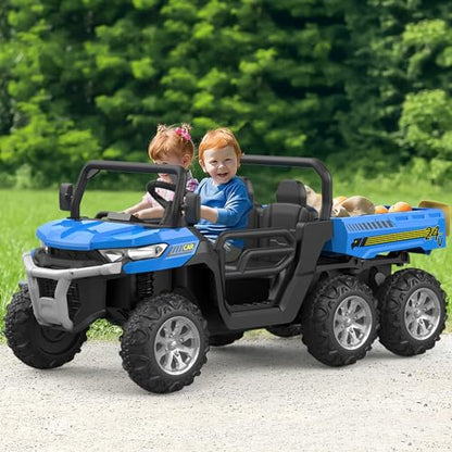 Hetoy 24V 2-Seater Ride On Dump Truck with Parent Remote Control, 4WD 6-Wheel Electric Car for Big Kids, UTV Style Dump Bed & Music Horn, ASTM/CPSIA Certified (Ages 3+) - color: Blue