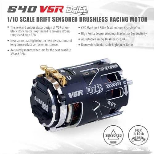 Rocket-RC 540 V5R Sensored Brushless Motor 6.5T 8.5T 10.5T 13.5T 17.5T 21.5T 25.5T for 1/10 1/12 Scale F1 Drift RC Racing Car (Black 6.5T Drift) - color: Black 6.5T Drift