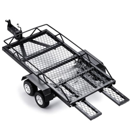RC Trailer for Hauling Behind Car with Hook for 1/24 SCX24 FCX24 | Metal Flatbed Hitch Mount Trailer RC Crawler Car Heavy Duty Truck Trailer Upgrades