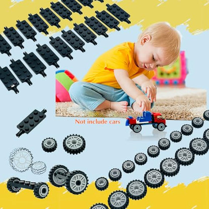 100 PCS Wheels, Tires & Axles Building Kit | Compatible with All Major Building Brick Sets | Vehicle, Truck, Car Parts & Accessories for Creative STEM Play
