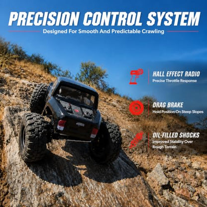 UDIRC UCX1804PRO 1/18 Brushless RC Crawler, 4-Wheel Steering Rock Truck | FOC Outrunner Motor, 2-Speed Transmission, Portal Axles, Hall Effect Radio, RTR 4x4 Off-Road RC Car for Adults - color: Red
