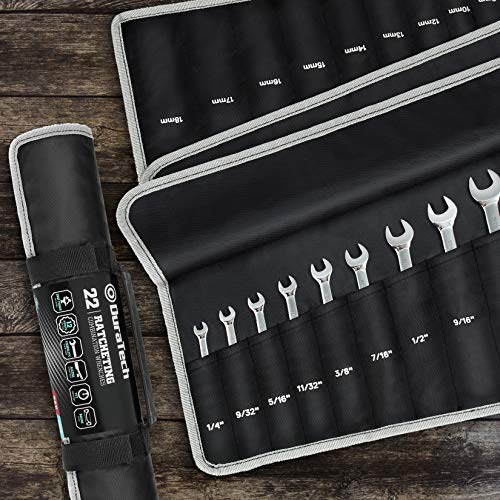 DURATECH 22-Piece Ratcheting Wrench Set, Combination Wrench Set, Metric&SAE | 1/4" to 3/4" & 6mm-18mm, CR-V Steel, Mirror Finish, for Auto & Machinery Repair, Home Maintenance, Portable Pouch Included - style: Regular