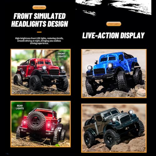 1/18 Scale RC Pickup Truck for Adult, 2.4GHz 4WD Off-Road Remote Control Drift Car, RC Rock Crawler with LED Lights, 12km/h High Speed & Waterproof ESC - color: Blue, size: 1 Battery