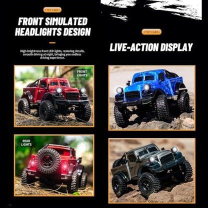 1/18 Scale RC Pickup Truck for Adult, 2.4GHz 4WD Off-Road Remote Control Drift Car, RC Rock Crawler with LED Lights, 12km/h High Speed & Waterproof ESC - color: Blue, size: 1 Battery