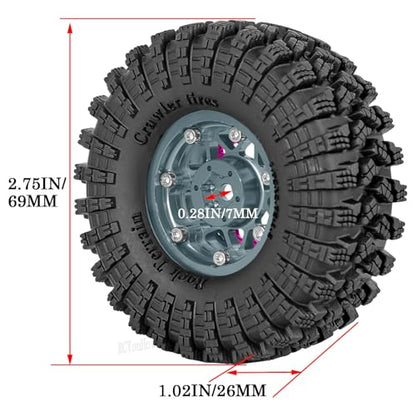 RC 1.3" Beadlock Wheel Tires Set/RC Wheels and Rim for 1/18 1/24 Trx4m SCX24 FCX24 RC Crawler Car,Aluminum 1.3 Wheel Rim Soft Rubber Tires w/Wheels Ring,Titanium - color: Titanium- (Wheel Tires)