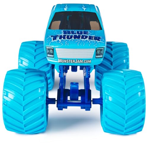 Monster Jam Blue Thunder Monster Truck- New 2024 Aqua Color Scheme - 1:24 Scale Die-Cast Vehicle-Chrome Rims and BKT Tread Tires for Use in All Playsets-Collectible for Fans & Birthday Parties