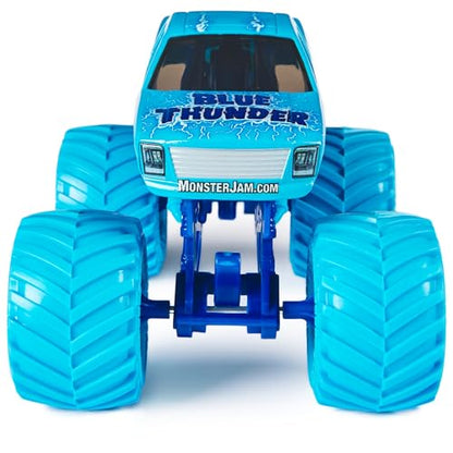 Monster Jam Blue Thunder Monster Truck- New 2024 Aqua Color Scheme - 1:24 Scale Die-Cast Vehicle-Chrome Rims and BKT Tread Tires for Use in All Playsets-Collectible for Fans & Birthday Parties