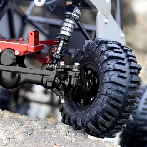 OGRC +4mm Axles with Double Joint Shaft & Brass Steering Knuckle for SCX24 | Aluminum Axle Housing, Brass Steering Knuckles, Stock 2/16T Gears, for Axial SCX24 AX24 1/24 RC Crawler, Black - color: Black