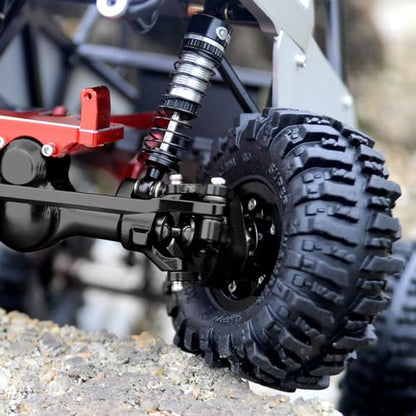 OGRC +4mm Axles with Double Joint Shaft & Brass Steering Knuckle for SCX24 | Aluminum Axle Housing, Brass Steering Knuckles, Stock 2/16T Gears, for Axial SCX24 AX24 1/24 RC Crawler, Black - color: Black