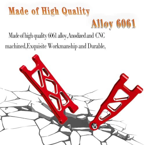 Aluminum Front Rear A Arms Upgrades Part for 1/18 Granite Grom Mega 380 Brushed 4x4 Monster Truck RTR,Alloy Front Rear Suspension A Arms Hops Up,8PCS,Red - color: Red(8pcs)
