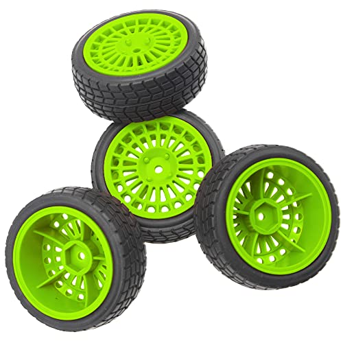 OD2.75'' Nylon 12mm Hex Hub Wheel Rims & Rubber Tires Compatible with HSP Tamiya HPI Traxxas 1/10 1/12 On-Road Car,WLtoys 144001 A959 124018 LaTrax RC Buggy (Green) - color: Green