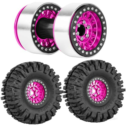 Aluminium RC 1.9" Beadlock Wheels Tires for 1/10 SCX10 90046 AXI03007 TRX4 TRX6 VS4-10 Gen7 Gen8 MST CFX D90 RC Crawler Car,Alloy 1.9 Rims Tires,Pink - color: Pink- (Rc 1.9" Tires)