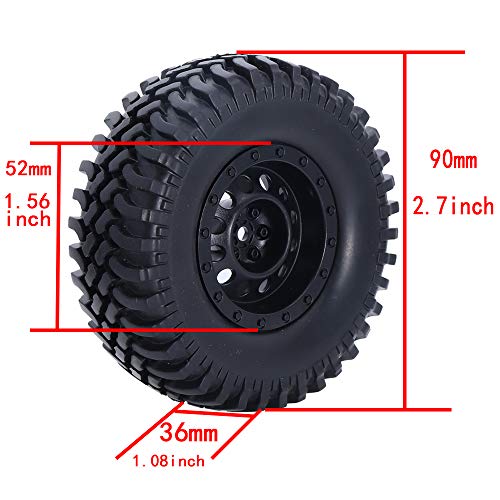 REhobby 4PCS 1/10 Scale OD 100MM 1.9inch Wheel Tires 12mm Hex Plastic Hub for 1:10 Tamiya CC01 D90 D110 SCX10 Rock Crawler Car