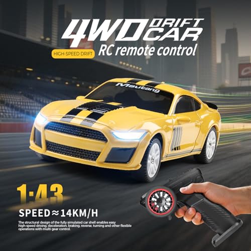 GoolRC WLtoys K4308 RC Drift Car, 1:43 Scale Remote Control Car, 4WD Full Proportional Mini RC Cars with Gyroscope, LED Lights, High Speed Racing Vehicle for Adults (Yellow) - color: Yellow