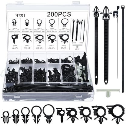 Funnymoom 200pcs Car Wire Loom Routing Clips Push Mount Cable Tie Assortment 15 Sizes Cable Zip Tie with Car Wire Loom Routing Clips Universal Wiring Harness Clip Replacement Parts for Automotive