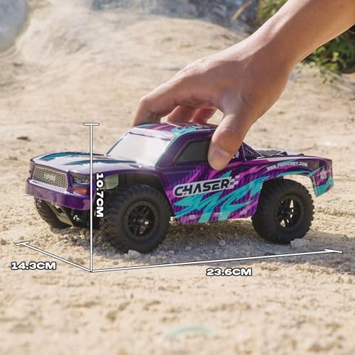 FCXㅤ FMS FSC24S 1/24 Chaser S RC Crawler, Short-Course Trucks with High Strength Nylon Frame, 2 Speed Switch Up to 26km/h, Hobby RC Car for Adults, Gifts (Purple) - color: Purple