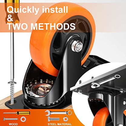 QNCZ 4" Caster Wheels, Outstanding Casters Set of 4 Heavy Duty, Silent Industrial Casters, Locking Casters Wheels for Furniture, Castor Wheels for Cart, Workbench. | Easy to Install, Efficient operation, convenient braking,Silent, Floor friendly,Widely Ap