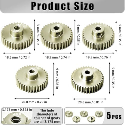 5Pcs 48P Aluminum Alloy Pinion Gear Set 3.175mm 33T 34T 35T 36T 37T Motor Pinion Gear W M4 Screw and Hex Key, Fit 3.175mm (1/8-Inch) Shaft, for Arrma HPI Kyosho Losi Axial Traxxas Tamiya 1/10 RC Car - size: 48P-P-3.175mm-33-37T