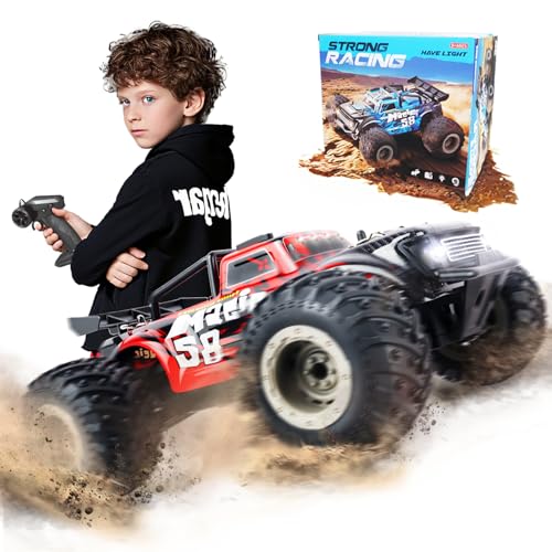 BEZGAR Remote Control Monster Truck, 1:18 Scale All Terrain RC Truck, 2WD 20Km/h Monster Truck Toys with Light, RC Crawler for Adults, Remote Control Car for Boys