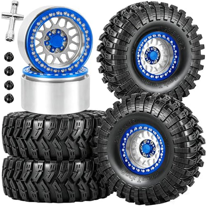 RC 2.2" Beadlock Wheels Tires Set（4PCS for 1/10 SCX10 I II 90046 AXI03007 TRX4 TRX6 VS4-10 D90 Gen7 Gen8 MST CFX RC Crawler Car,2.2 Beadlock Wheels and Tires,Aluminium Wheel Rims,Silver - color: Silver- (Rc Wheels Tires)