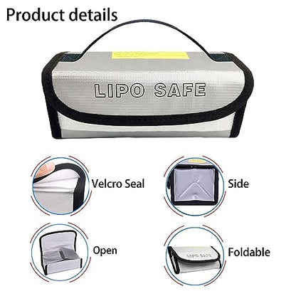 4PCS 185 * 75 * 60mm Lipo Battery Safe Bag Fireproof Charging Bag for RC Lipo Battery Pack Storage Charging Transport, Home Office Travel Lipo Safe Storage Pouch - size: 185x75x60mm (4 pcs)